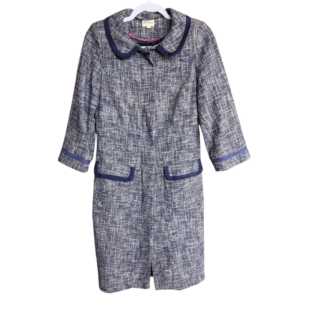 Brora Coat 3/4 Sleeve Blue Herringbone Kate Middleton Size 8